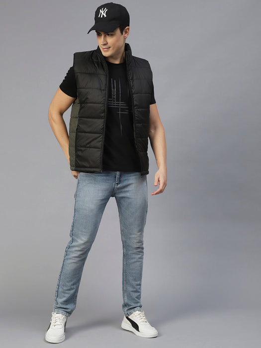 Black Colorblock Sleeveless Puffer Jacket