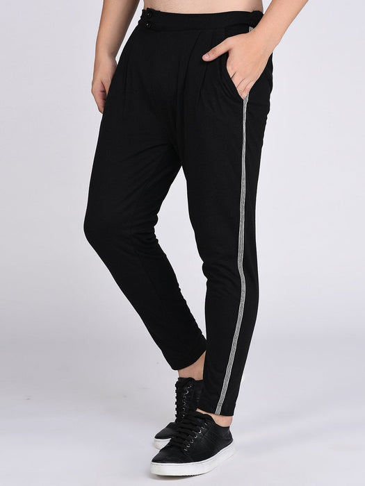 Black Stripe Tape Detail Trouser Style Jogger-Full