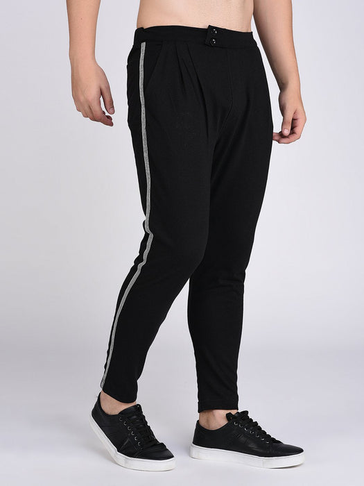 Black Stripe Tape Detail Trouser Style Jogger-Full