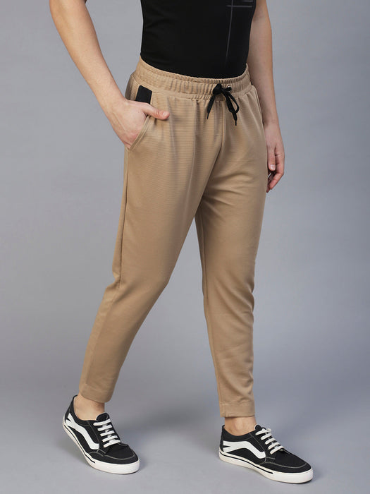 Beige Colourblock Poly Corduroy Jogger