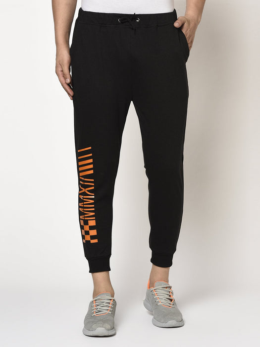 Black Terry With Placement Print On Bottom Jogger