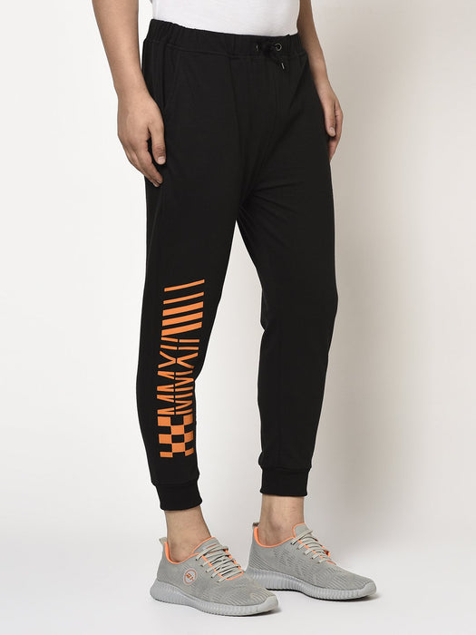 Black Terry With Placement Print On Bottom Jogger