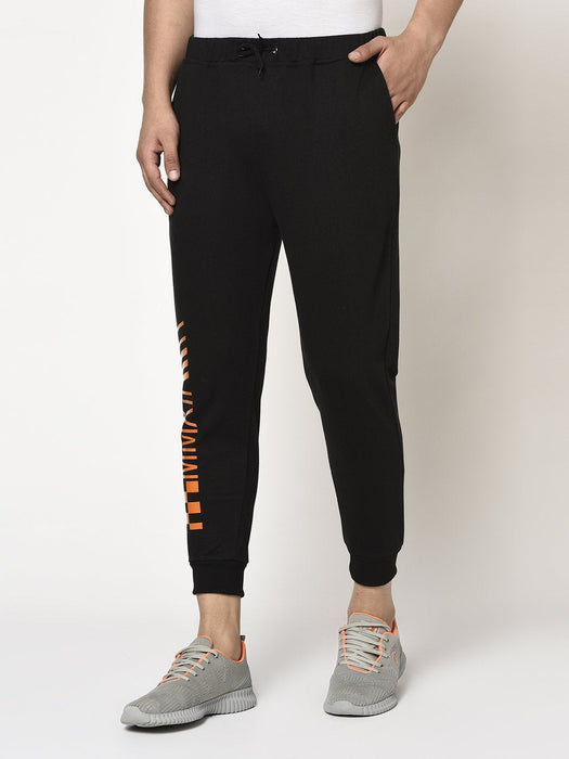 Black Terry With Placement Print On Bottom Jogger