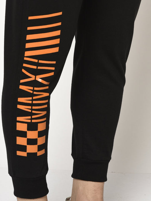 Black Terry With Placement Print On Bottom Jogger