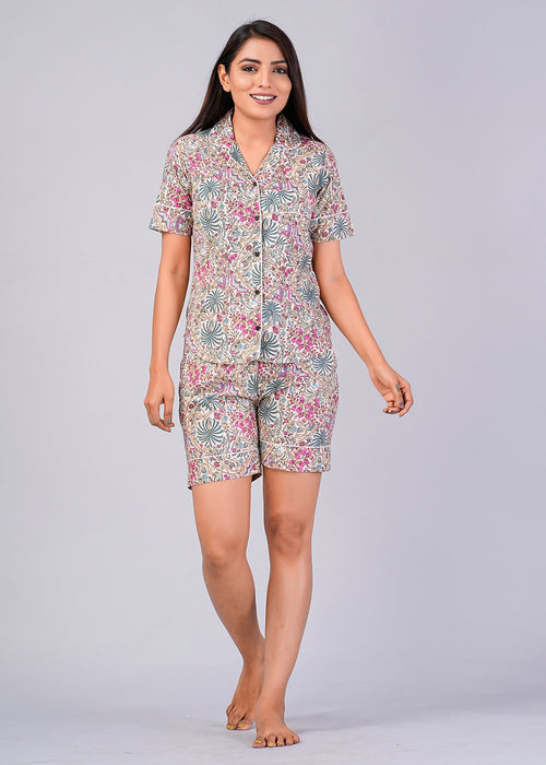 Floral Pattern Night Dress For Women (Multi)-ND-14