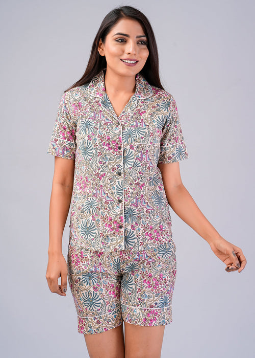 Floral Pattern Night Dress For Women (Multi)-ND-14