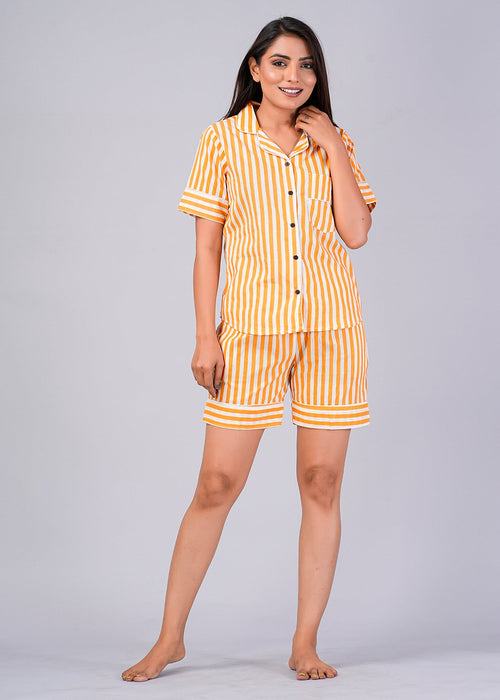 Stripes Pattern Night Dress For Women (Mustard)-ND-8