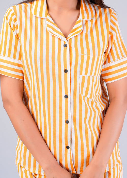 Stripes Pattern Night Dress For Women (Mustard)-ND-8