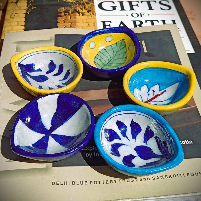 Jaipur Blue Pottery Re-Usable Diyas Set Of 5