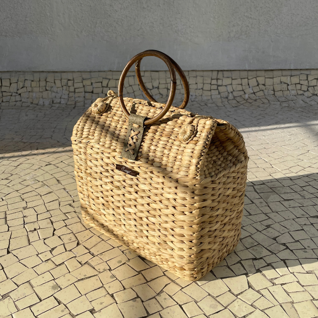 Saanjh French Style Bamboo Picnic/Shopping Bag with Cane Handles