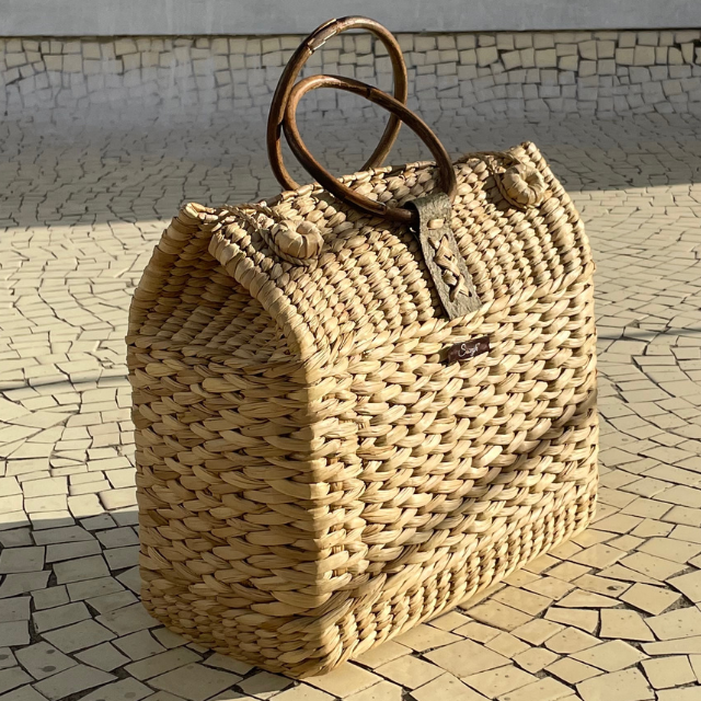 Saanjh French Style Bamboo Picnic/Shopping Bag with Cane Handles