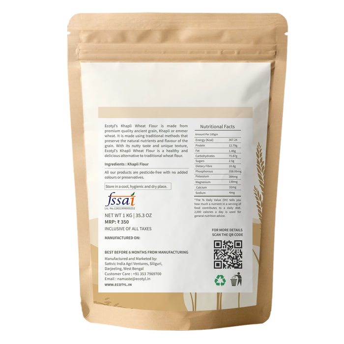 Khapli Atta | Emmer Wheat | Low Gluten | 1Kg