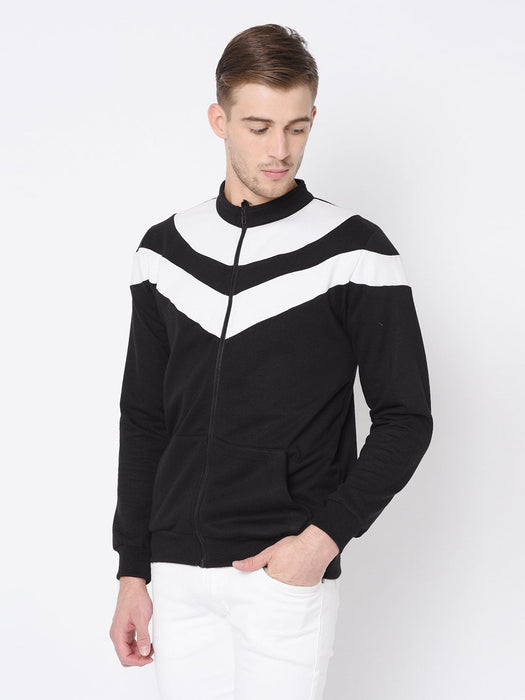 Black White Cut & Sew Open Front Jacket For Men