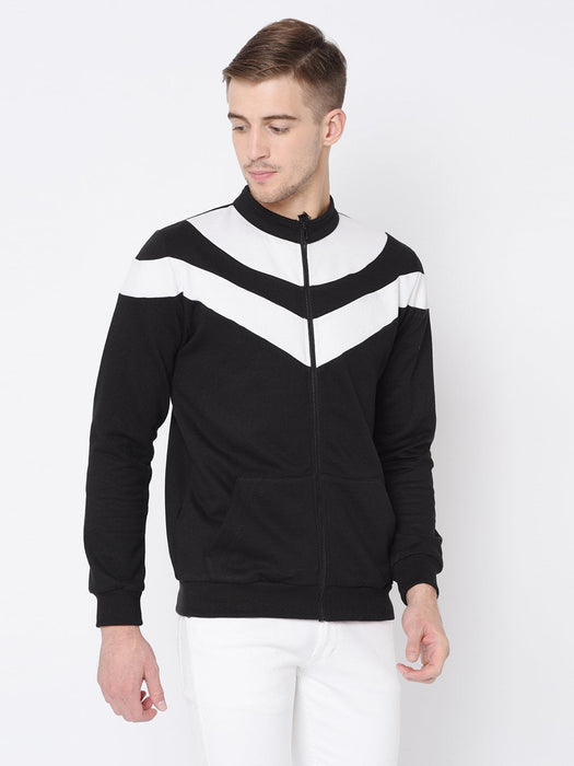 Black White Cut & Sew Open Front Jacket For Men