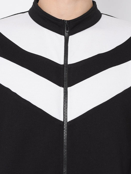 Black White Cut & Sew Open Front Jacket For Men