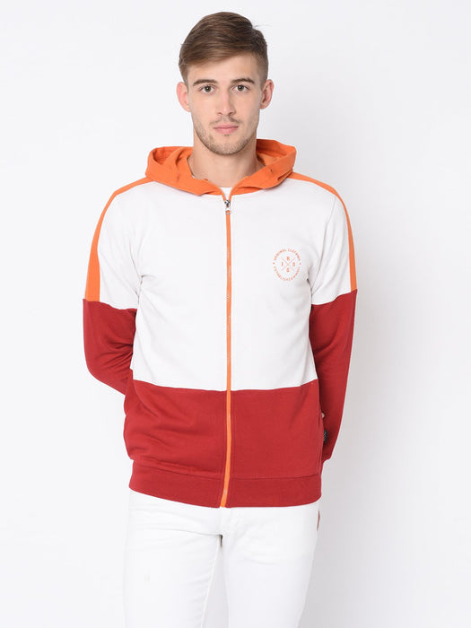 White Orange Maroon Hooded Jacket For Men