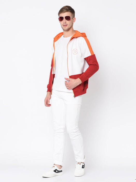 White Orange Maroon Hooded Jacket For Men