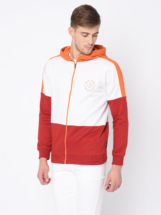 White Orange Maroon Hooded Jacket For Men