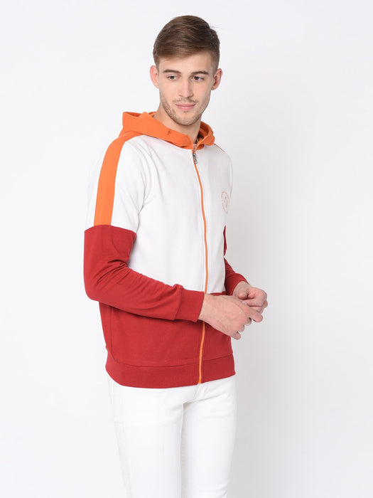 White Orange Maroon Hooded Jacket For Men