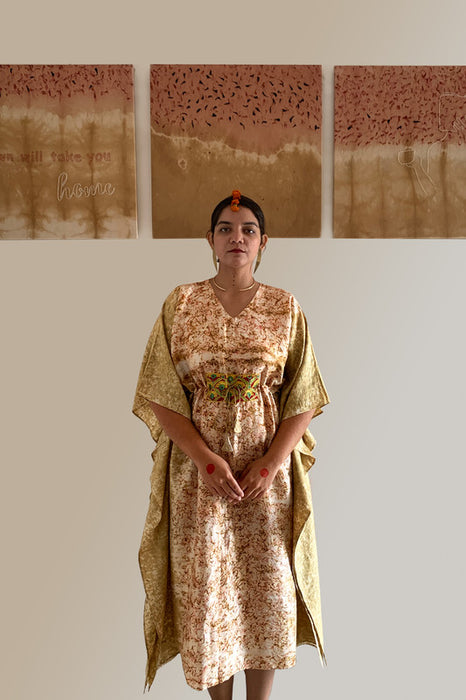 Bageeya “Bageecha” Natural Dyed Handcrafted Handwoven Katan silk Cocktail dress | Crafted with Harda and Marigold