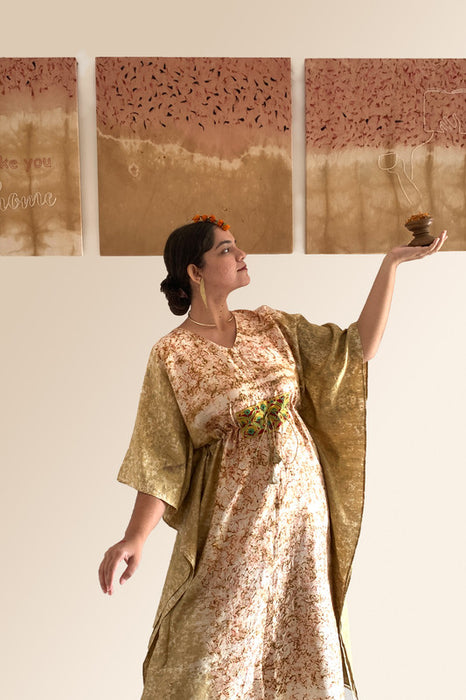 Bageeya “Bageecha” Natural Dyed Handcrafted Handwoven Katan silk Cocktail dress | Crafted with Harda and Marigold