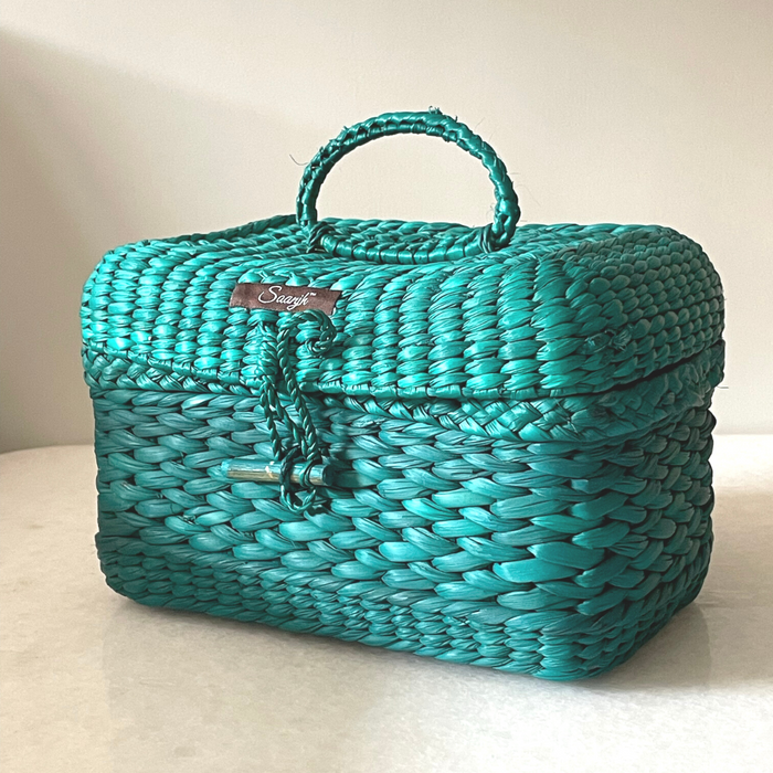 Natural Fiber Handwoven Vanity Case - Teal