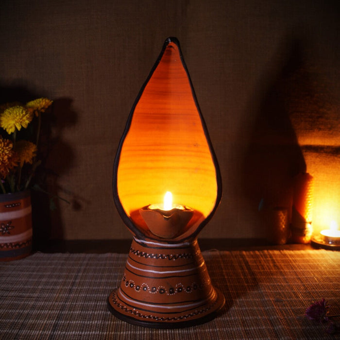 Kutch Hand-Painted Tall Diya Candle Lamp