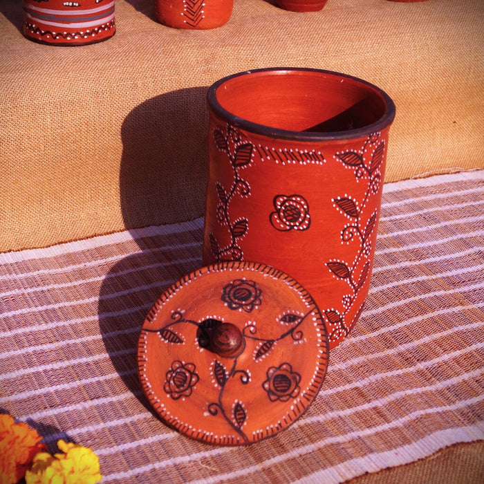 Hand-Painted Kutch Pottery Dry-Food Storage Jar Canister