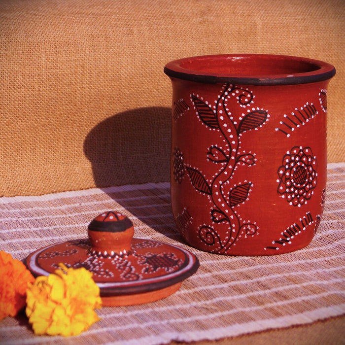 Hand-Painted Kutch Pottery Dry-Food Storage Jar Canister