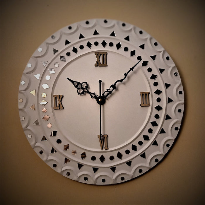 Ceramic Wooden Kutch Lippan Mud & Mirror Work Wall Clock