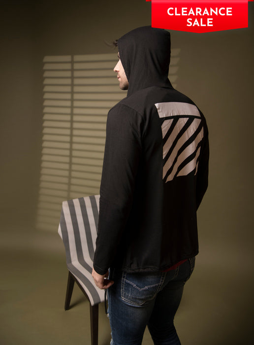 Black Back Print Hooded Cotton Full Sleeve Cardigan