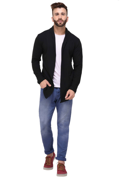 Black Open Long Cardigan Full Sleeve Shrug for Men