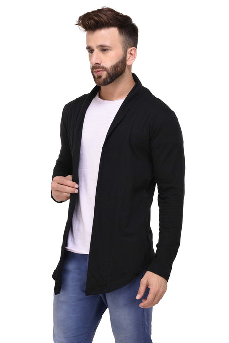 Black Open Long Cardigan Full Sleeve Shrug for Men