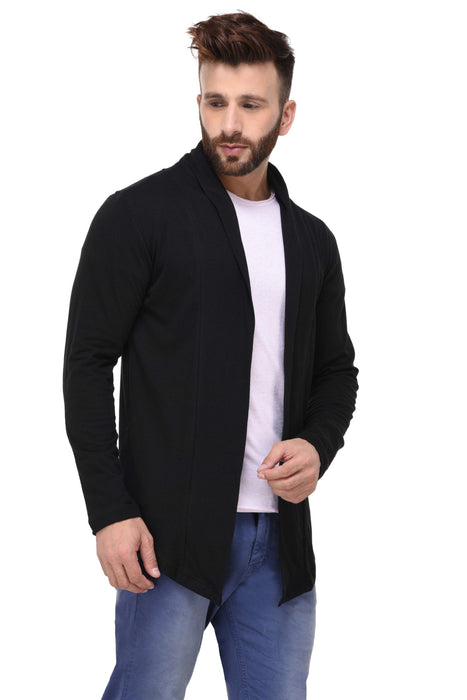 Black Open Long Cardigan Full Sleeve Shrug for Men