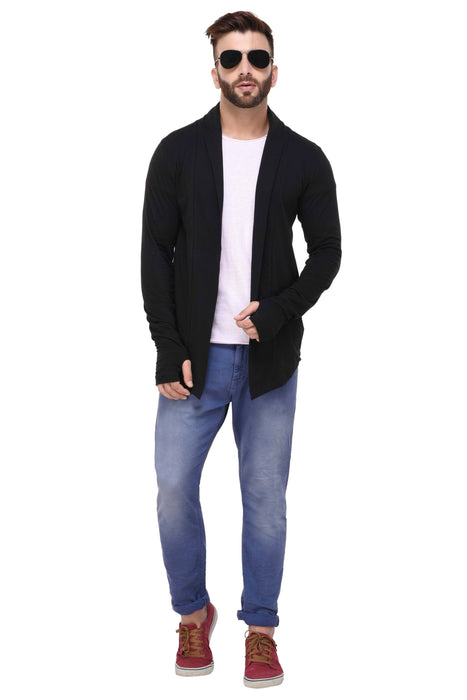 Black ThumbHole open Long Cardigan Full Sleeve Shrug for Men