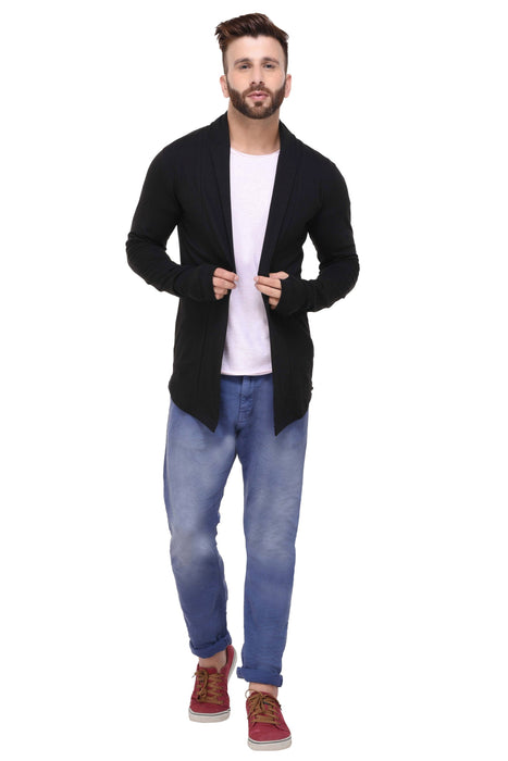 Black ThumbHole open Long Cardigan Full Sleeve Shrug for Men