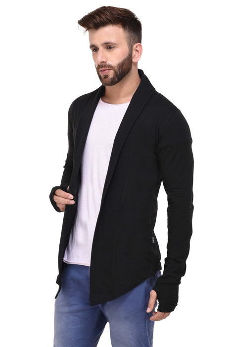 Black ThumbHole open Long Cardigan Full Sleeve Shrug for Men