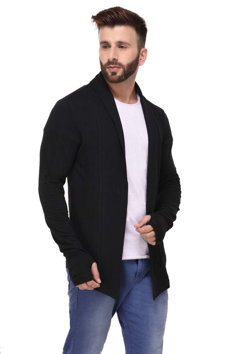 Black ThumbHole open Long Cardigan Full Sleeve Shrug for Men