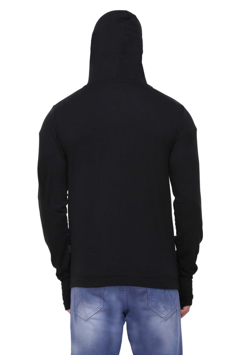 Black Hooded With Thumbhole open Long Cardigan Full Sleeve Shrug for Men