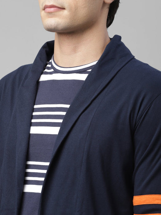 Navy With Contrast Detailing Open Long Cardigan