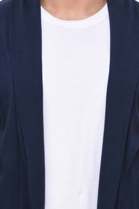 Navy Open Long Cardigan Full Sleeve Shrug for Men