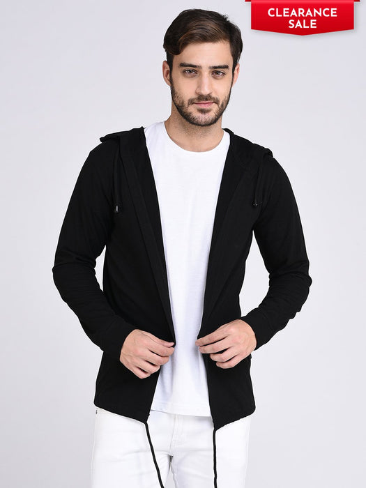 Black Hooded With Bottom Detailing Cardigan -Full