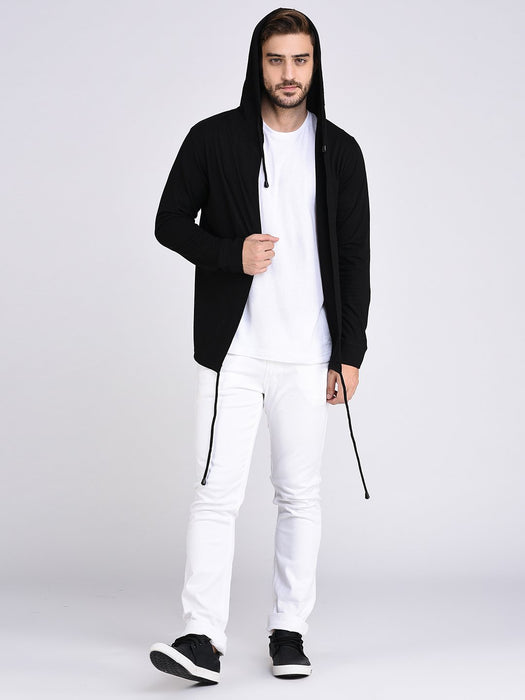 Black Hooded With Bottom Detailing Cardigan -Full