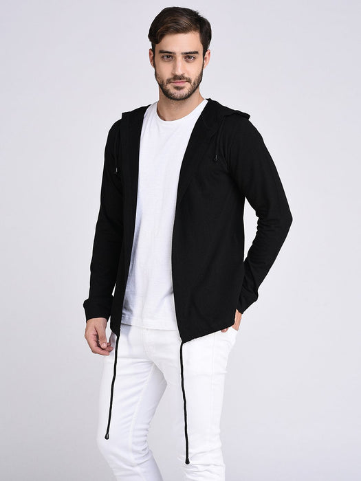 Black Hooded With Bottom Detailing Cardigan -Full