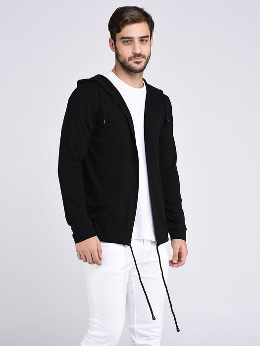 Black Hooded With Bottom Detailing Cardigan -Full