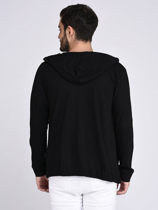 Black Hooded With Bottom Detailing Cardigan -Full