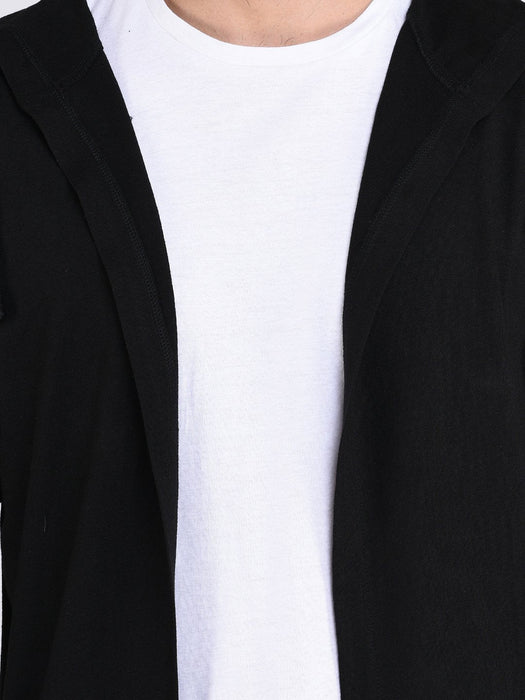 Black Hooded With Bottom Detailing Cardigan -Full