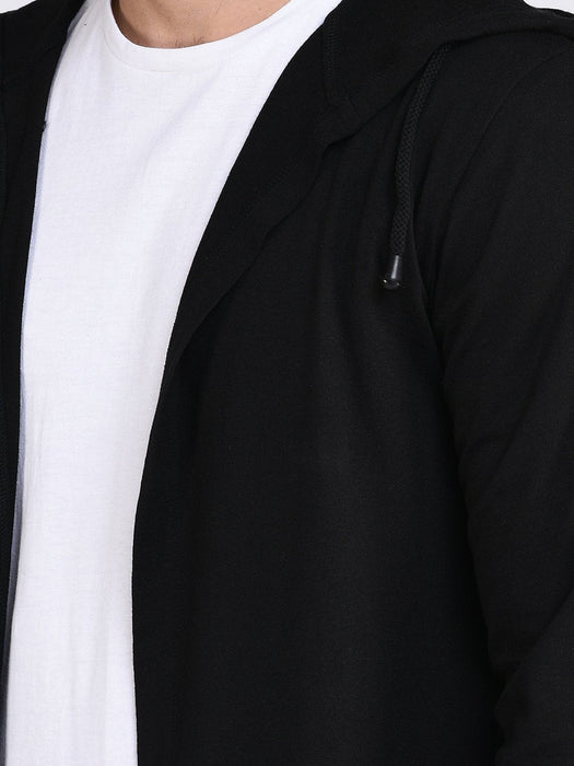 Black Hooded With Bottom Detailing Cardigan -Full