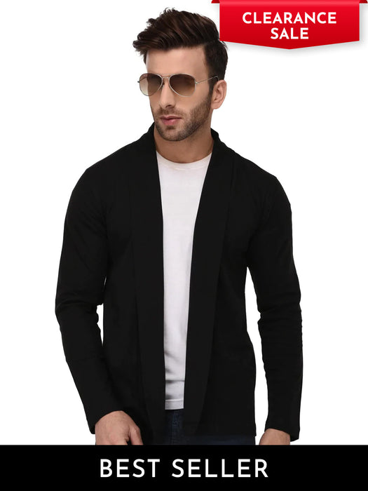 Black Open Cardigan Full Sleeve Shrug For Men