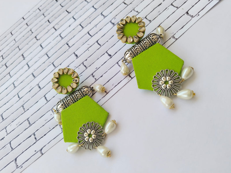 Light Green Long Jhumka Earrings With Pearls